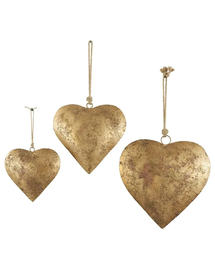Set of 3 Heart Decorative Bells with Rope - Gold, Metal image