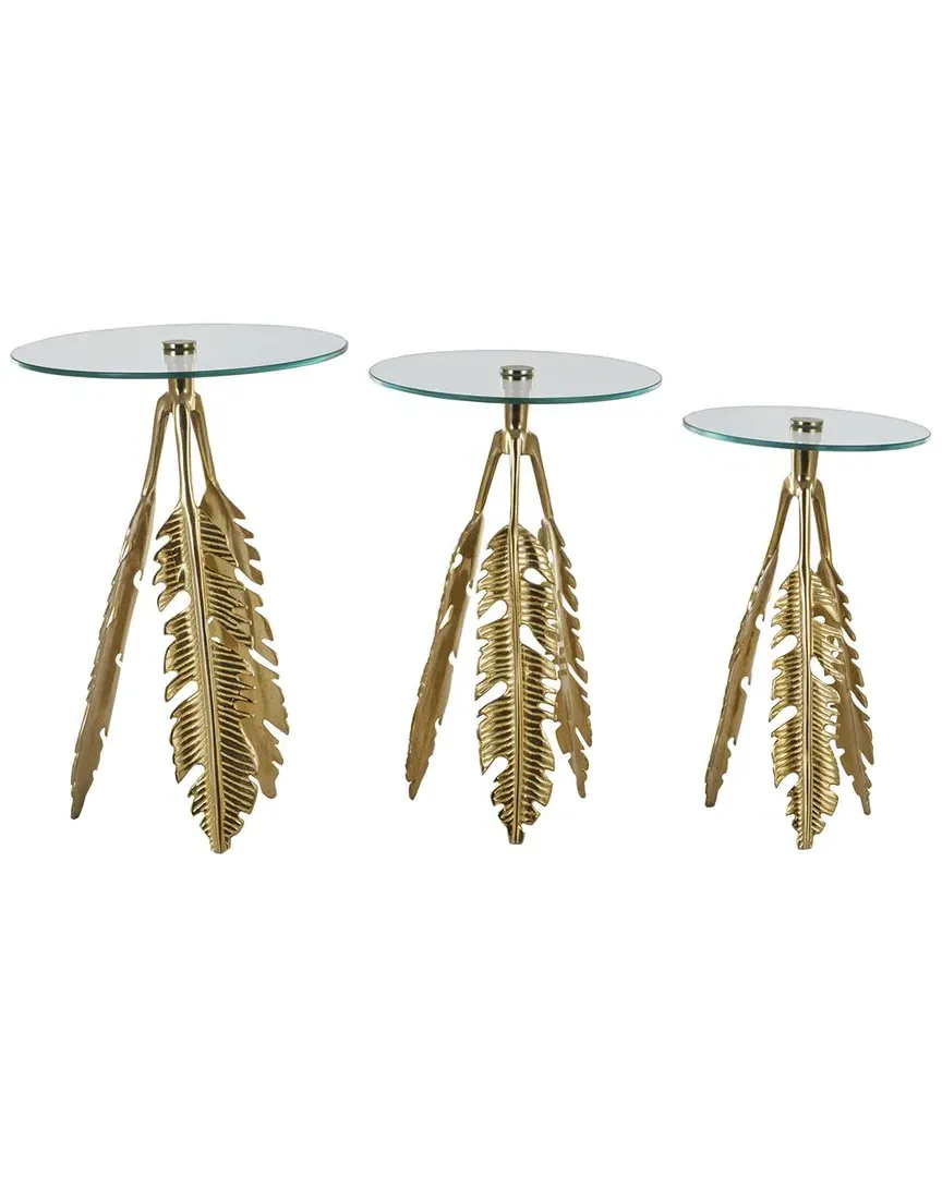 Set of 3 Leaf Accent Tables with Tripod Legs - Gold, Aluminum image