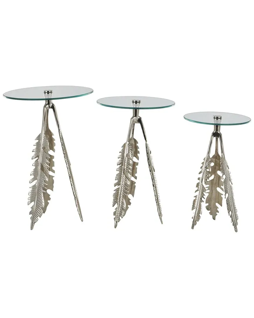 Set of 3 Leaf Accent Tables with Tripod Legs - Silver, Aluminum