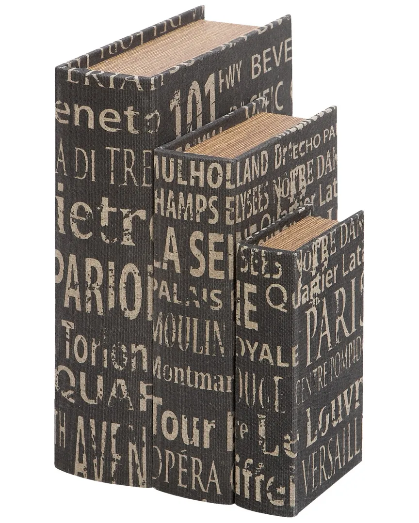 Set of 3 Leather Book Boxes - Faded Black