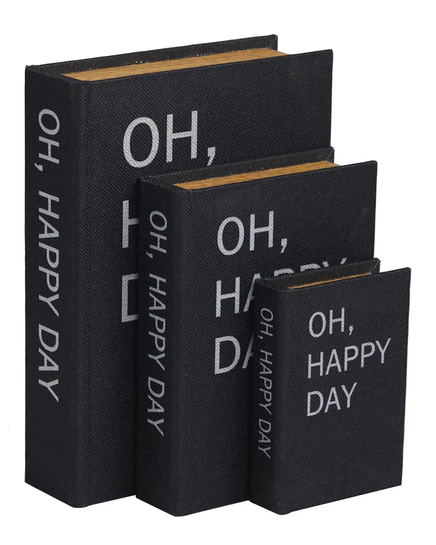 Set of 3 Linen Storage Book Boxes - Black