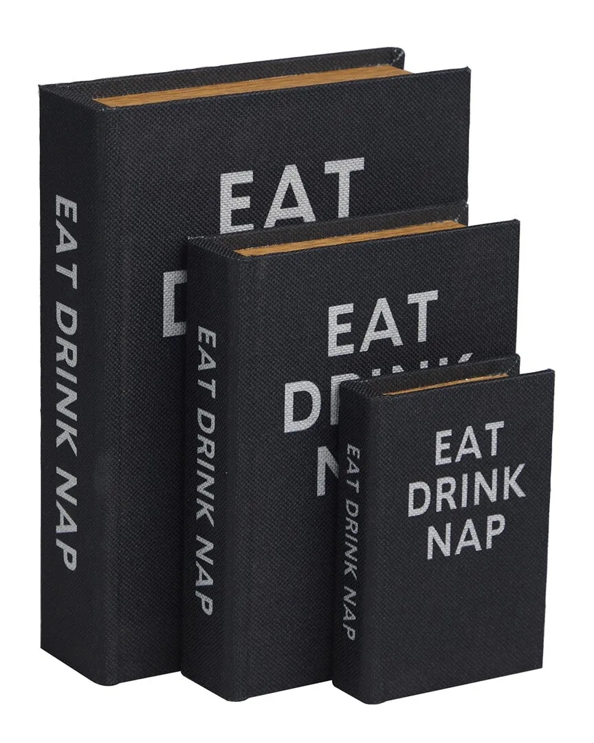 Set of 3 Linen Storage Book Boxes - Black