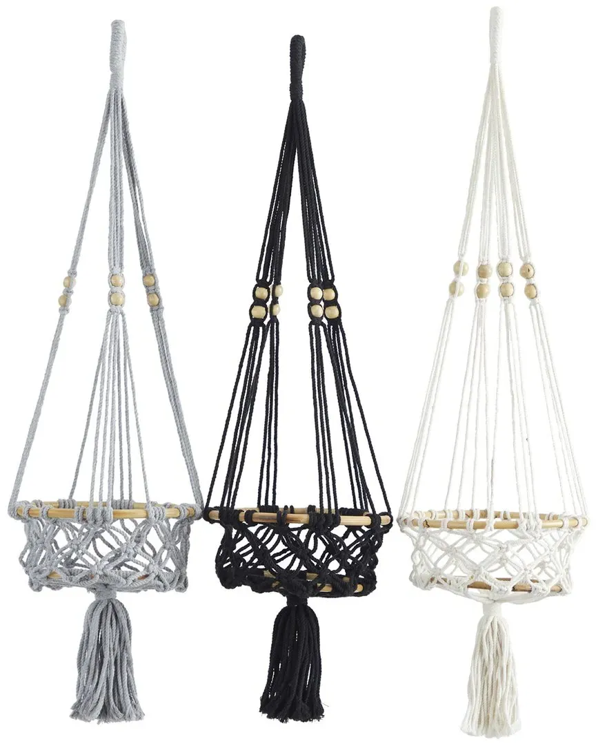 Set of 3 Macrame Hanging Wall Planters - Multi Colored, Cotton image