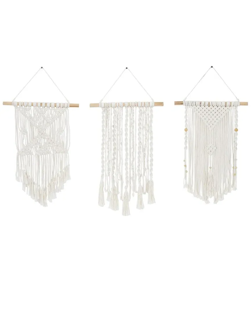 Set of 3 Macrame Wall Decor with Beaded Fringe Tassels - Cream