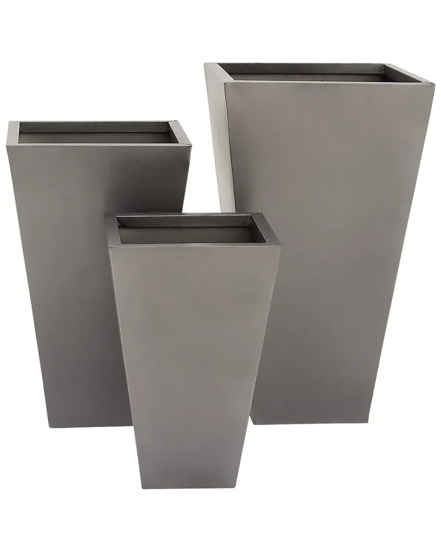 Set of 3 Metal Floor Planters - Grey, Iron