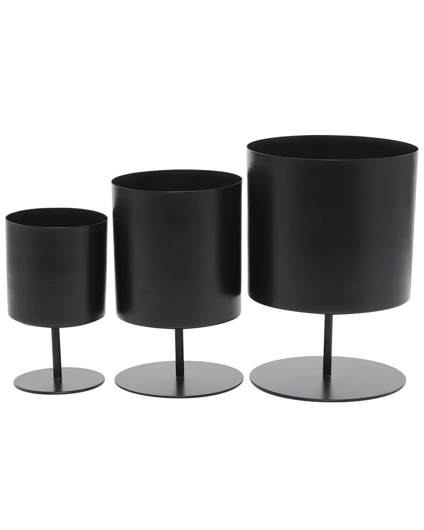 Set of 3 Metal Indoor Outdoor Planter with Pedestal Base - Black, Iron image