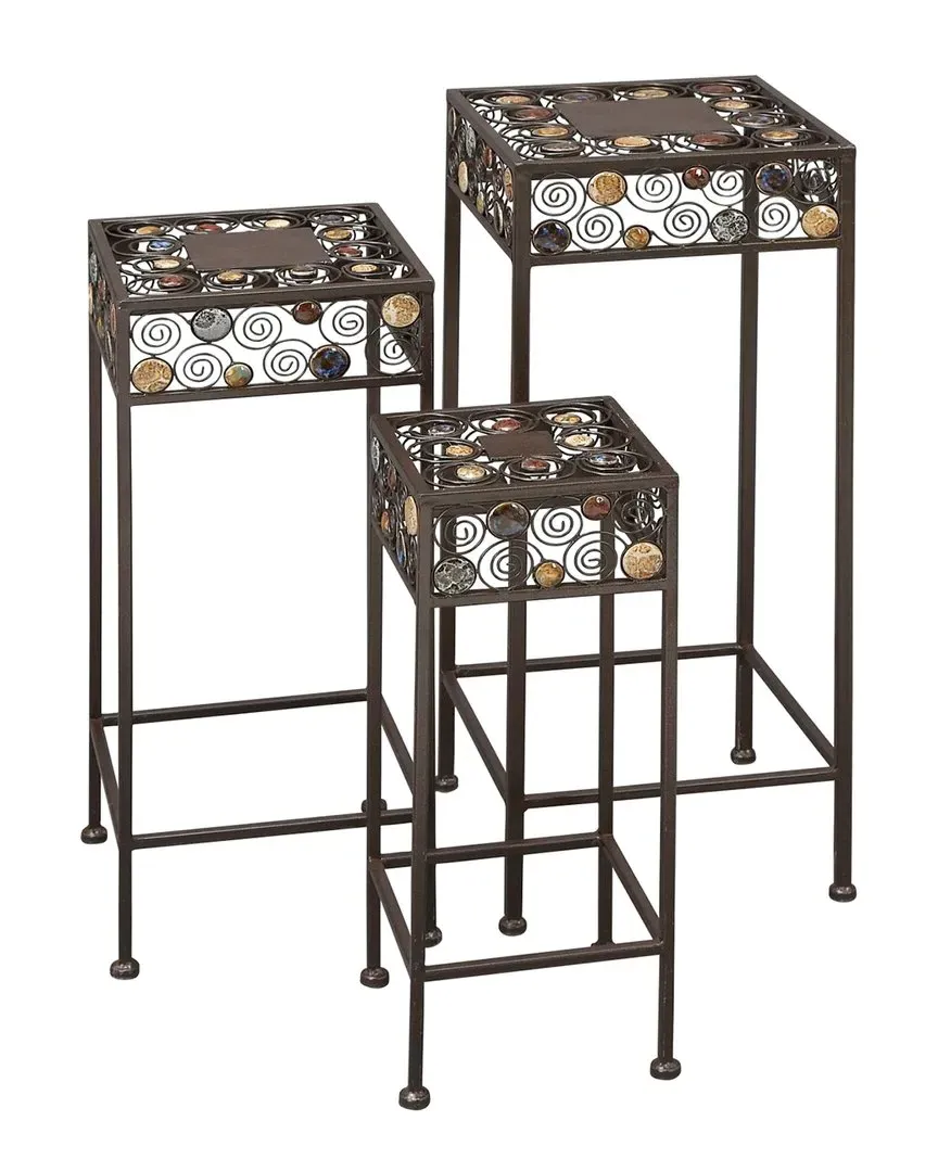 Set of 3 Metal Plant Stands - Black, Iron image