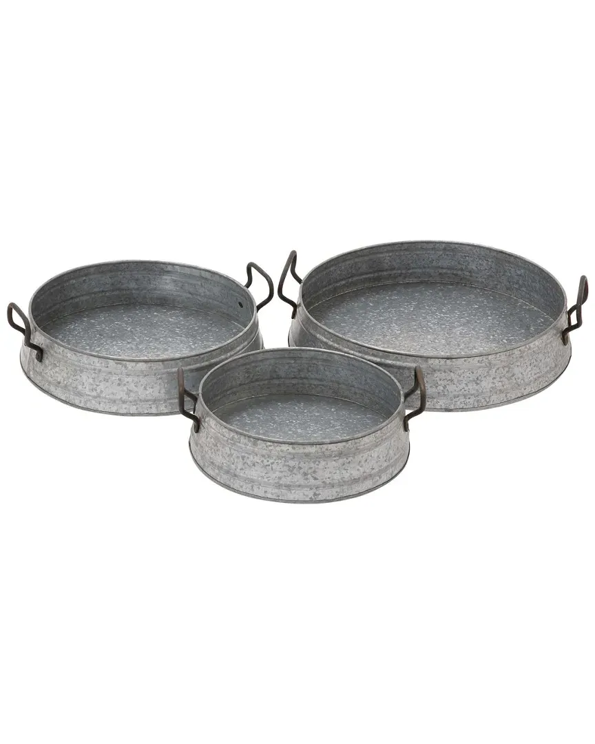 Set of 3 Metal Planter Trays - Hammered Iron Gray