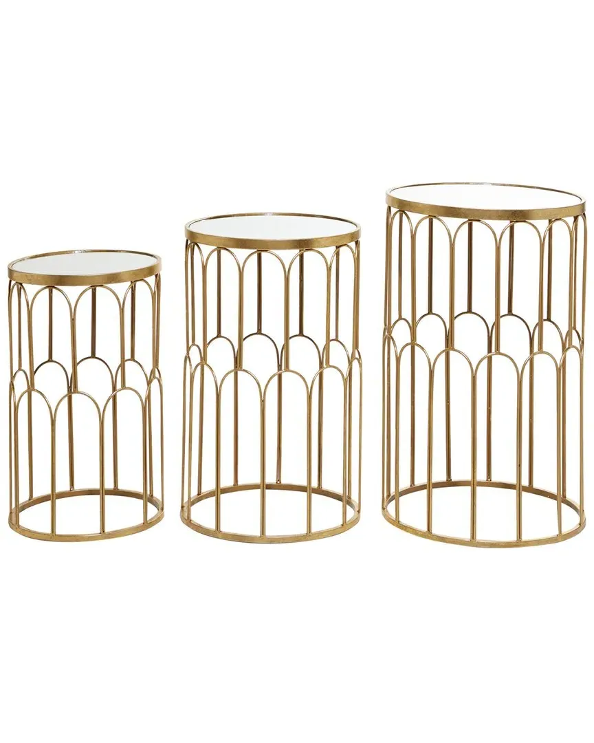 Set of 3 Mirrored Accent Tables - Gold