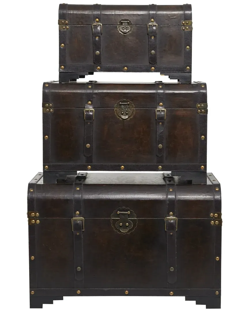 Set of 3 Nesting Storage Trunks - Brown, Faux Leather image
