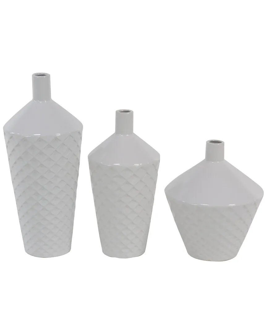 Set of 3 Porcelain Vases - White