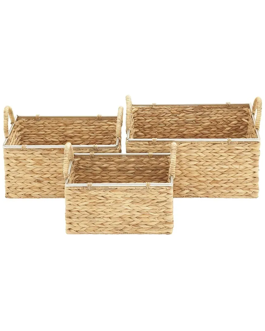 Set of 3 Rectangle Storage Baskets with Handles - Tan, Seagrass image
