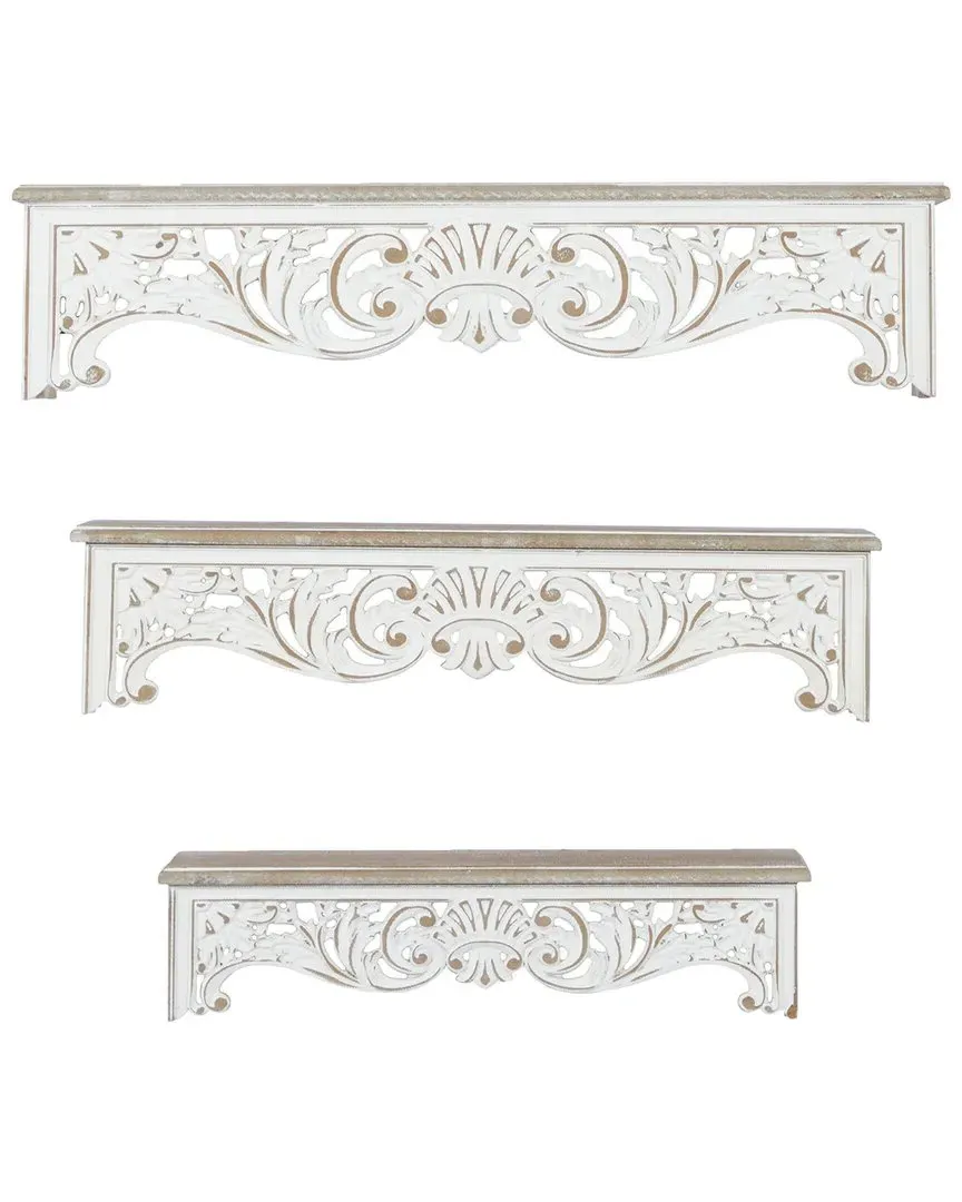 Set of 3 Rectangle Wood Wall Shelves - Brown