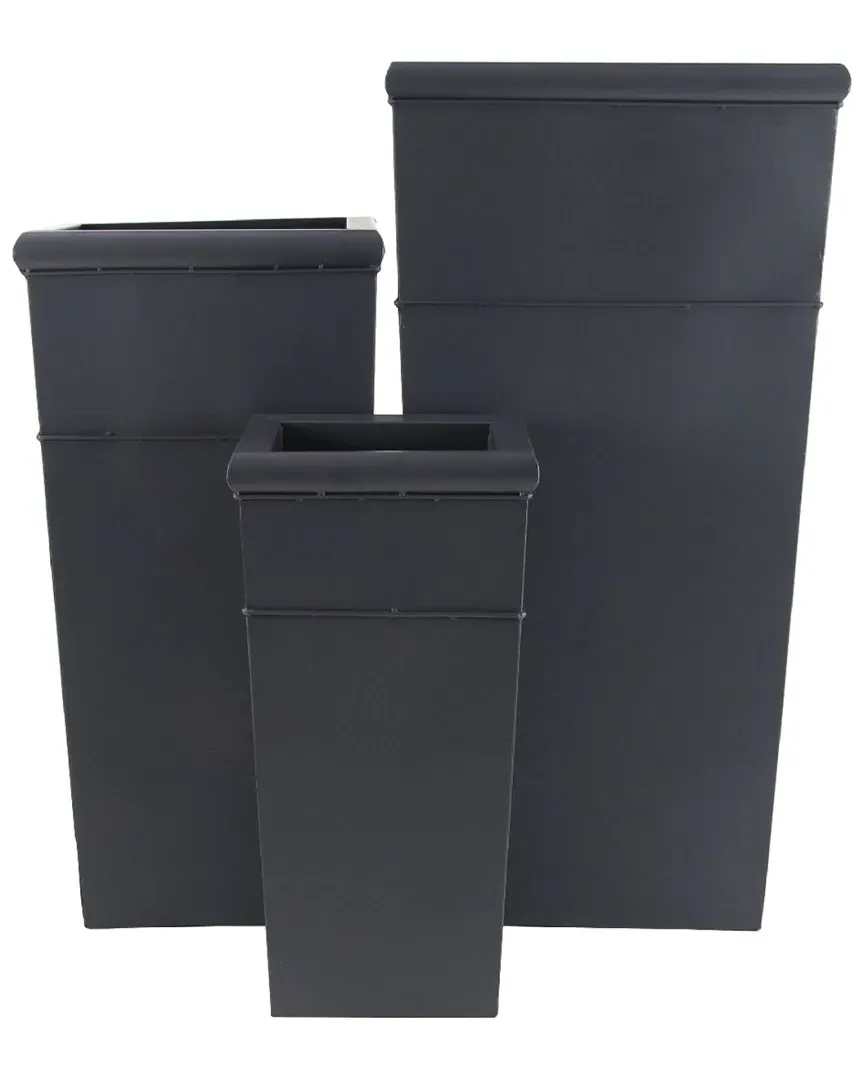 Set of 3 Rectangular Metal Planters - Blue, Tin