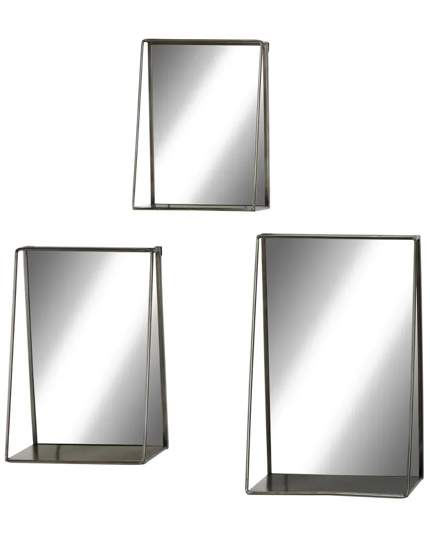 Set of 3 Rectangular Wall Mirrors - Black, Metal
