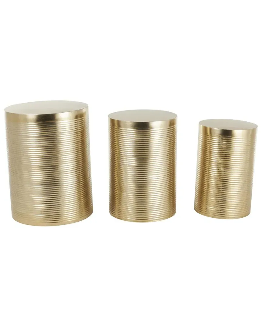 Set of 3 Ribbed Drum Accent Tables - Gold, Metal image