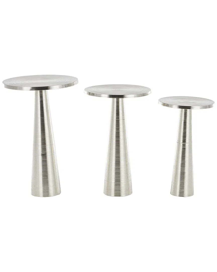 Set of 3 Ridged Accent Tables with Cone Bases - Silver image
