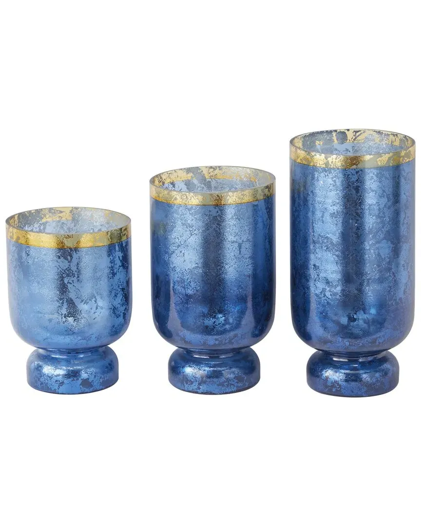 Set of 3 Round Candle Holders - Blue, Glass