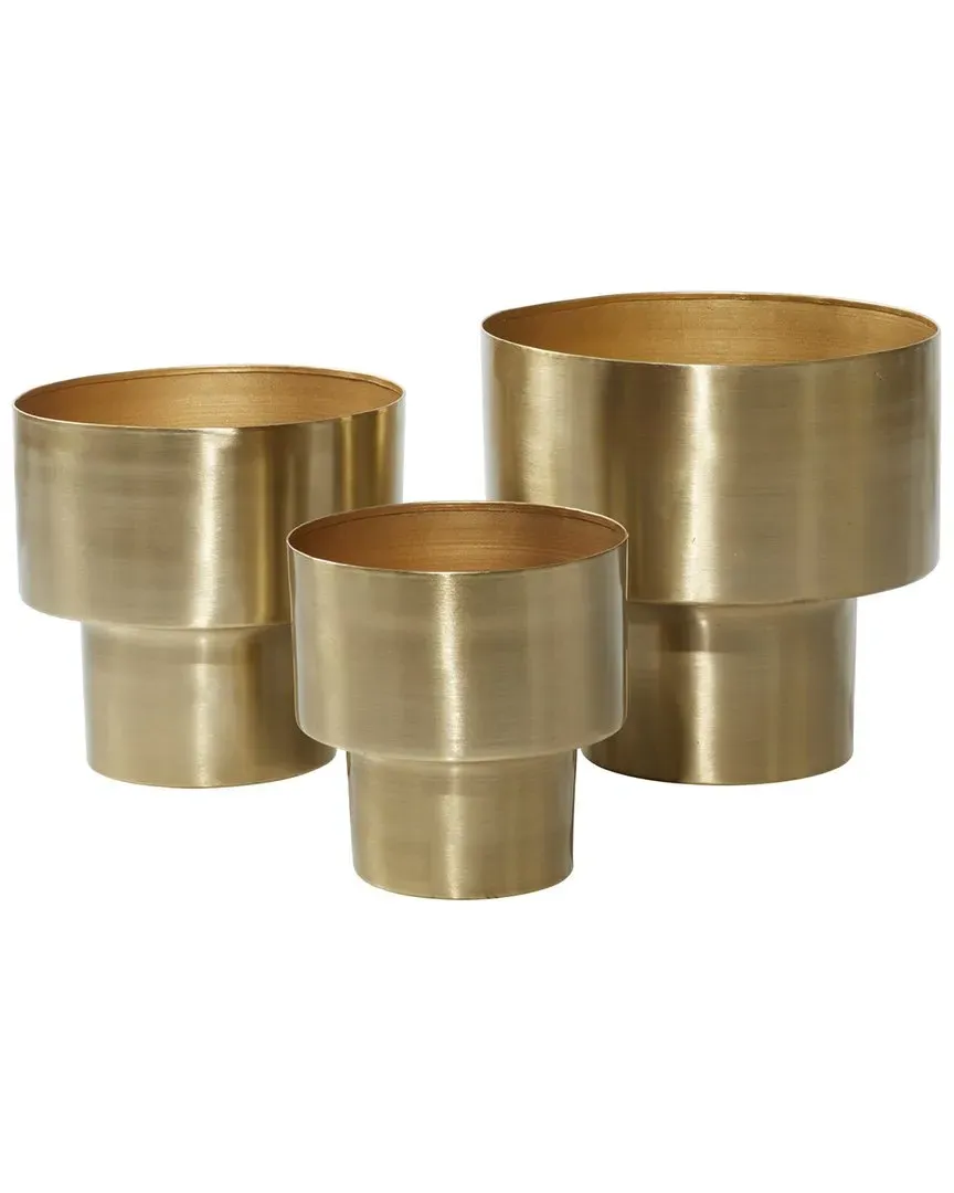 Set of 3 Round Metal Planters - Gold