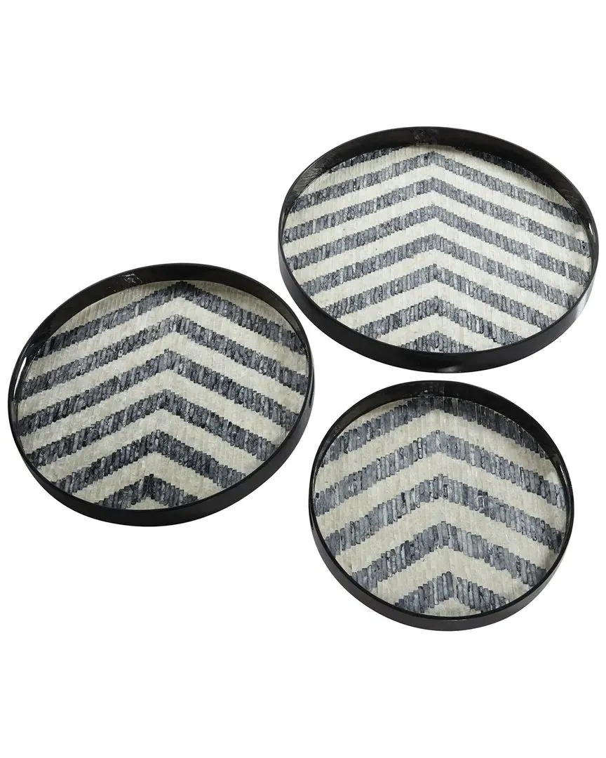 Set of 3 Round Shell Trays - Black