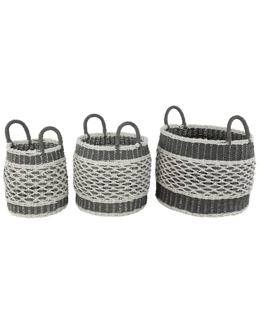 Set of 3 Round Storage Baskets - Grey, Plastic Rope image