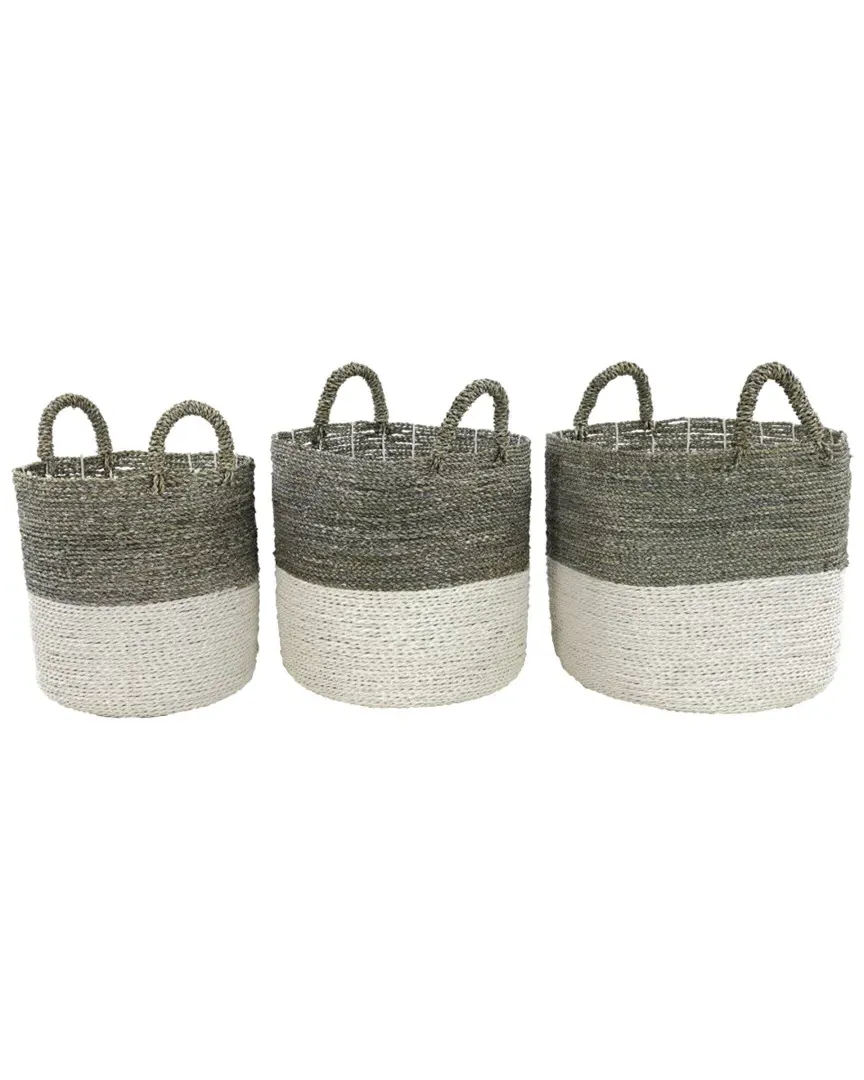 Set of 3 Round Storage Baskets - Grey, Seagrass