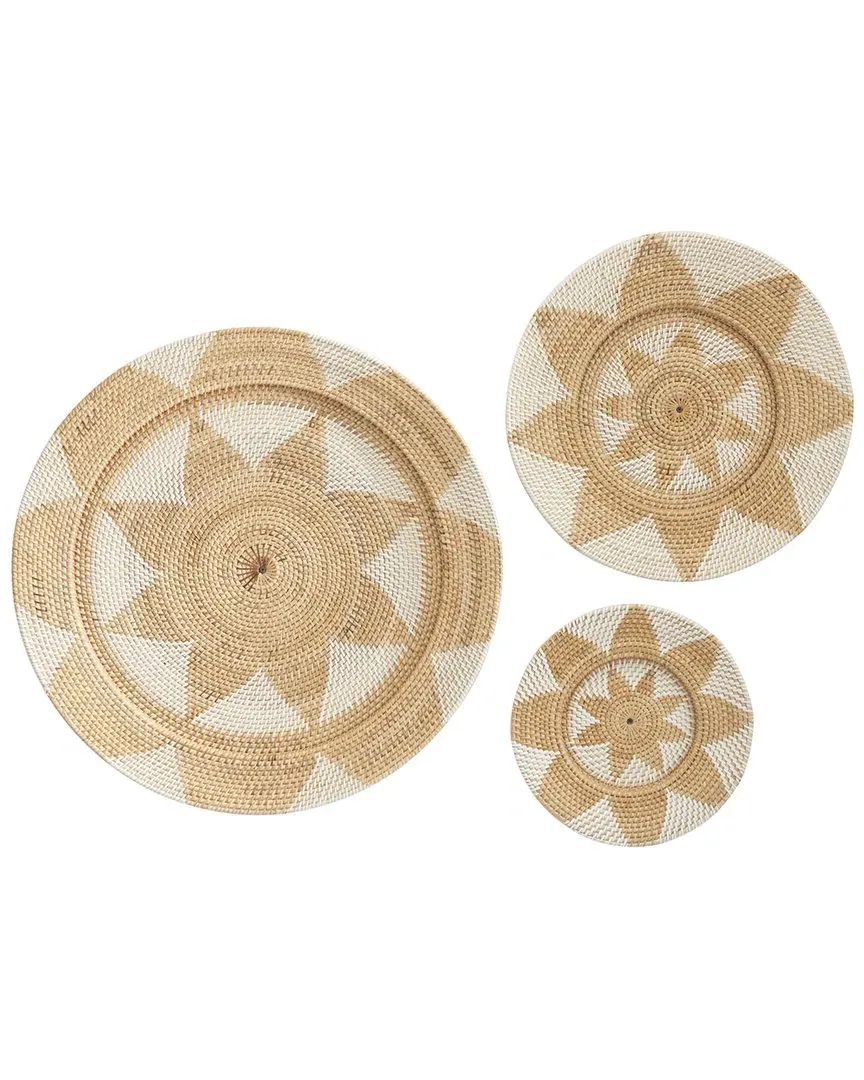 Set of 3 Round Woven Basket Wall Decor - Light Brown, Rattan