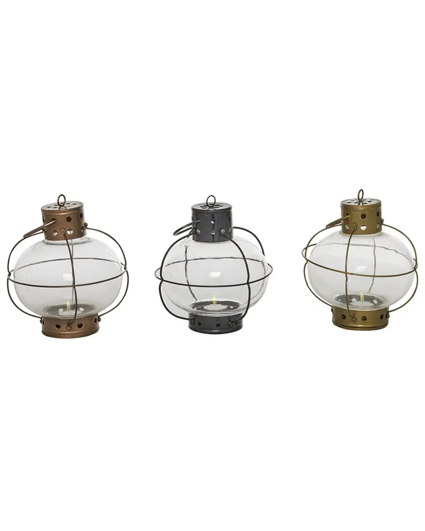 Set of 3 Rustic Lanterns - Multi Colored, Iron image