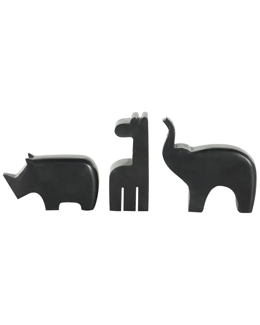Set of 3 Safari Animals Abstract Decorative Sculpture - Black, Marble image