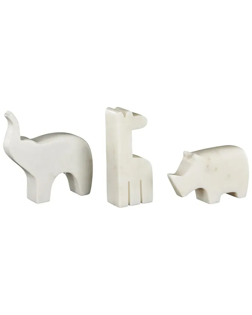 Set of 3 Safari Animals Abstract Decorative Sculpture - Cream, Marble