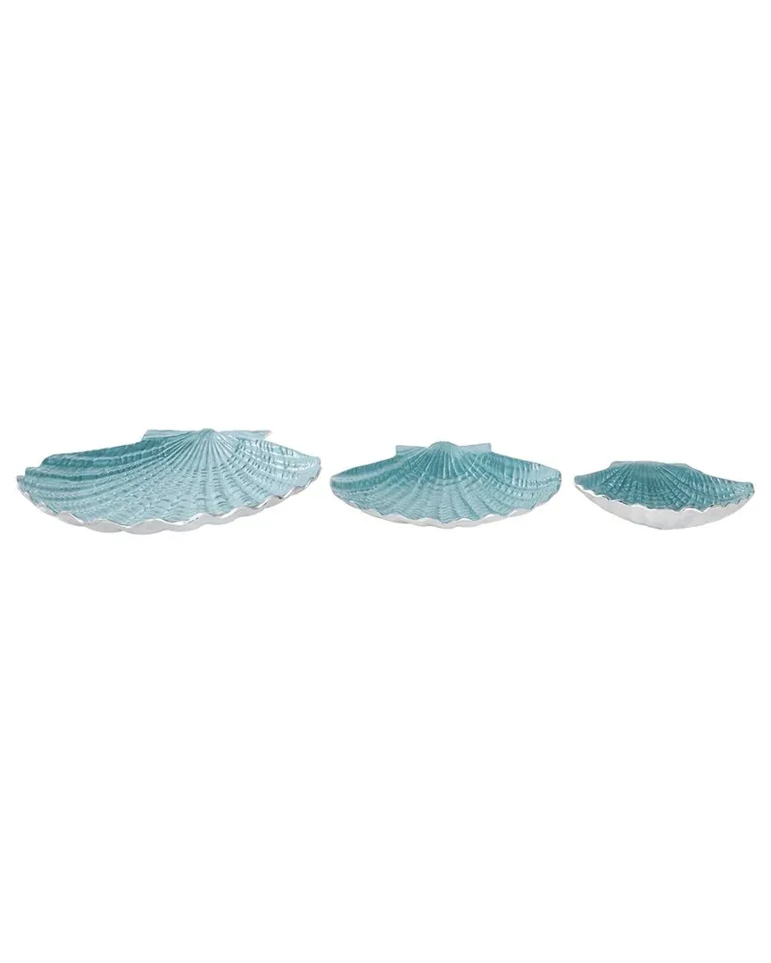 Set of 3 Shell Decorative Bowls - Teal, Aluminum