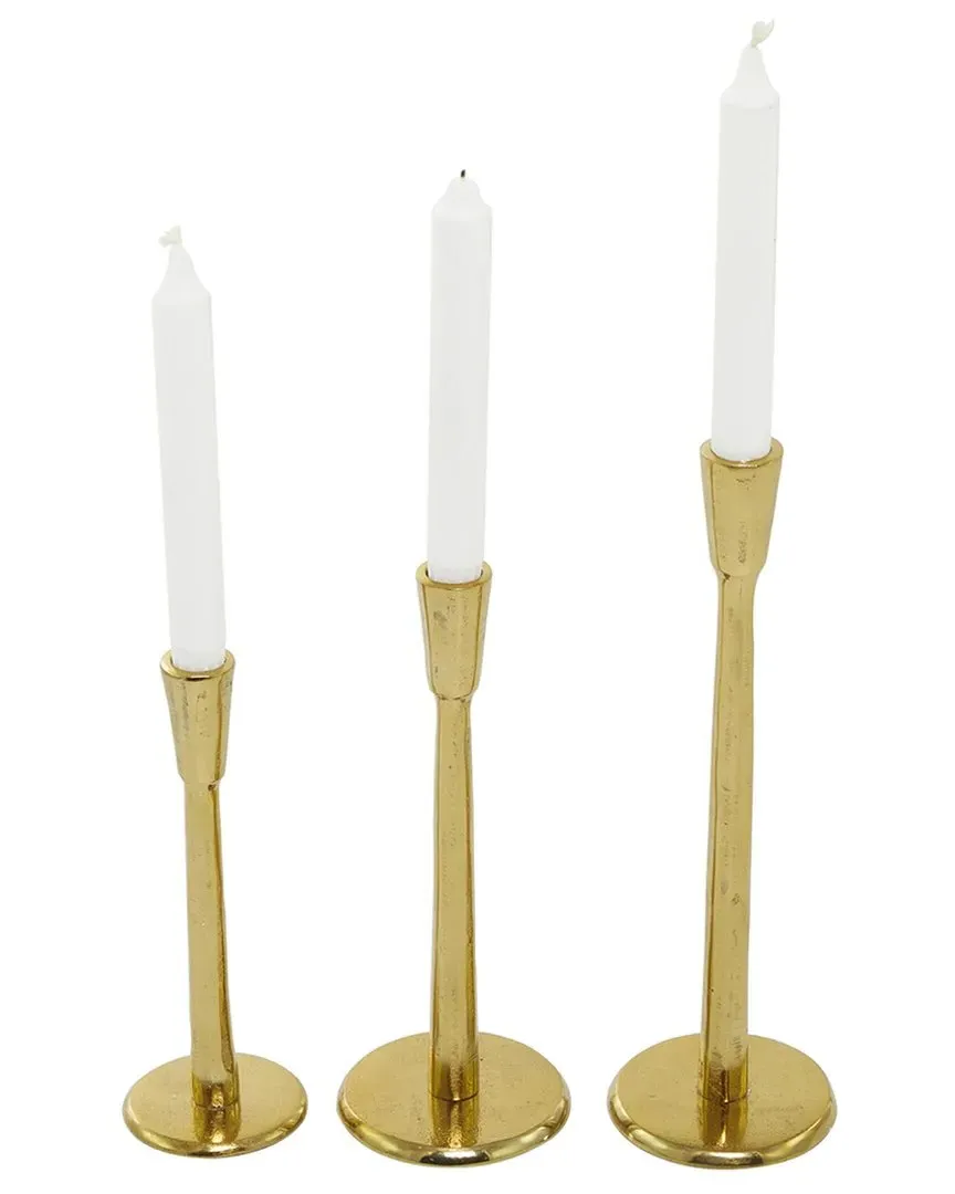 Set of 3 Slim Candle Holders with Round Bases - Gold, Aluminum image