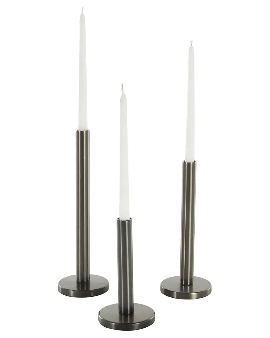 Set of 3 Slim Decorative Candle Holders - Silver, Stainless Steel
