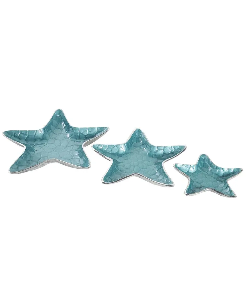 Set of 3 Starfish Decorative Bowls - Teal, Aluminum image