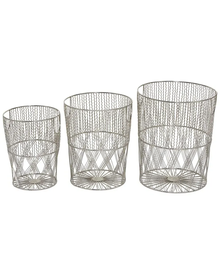 Set of 3 Storage Baskets - Silver, Iron