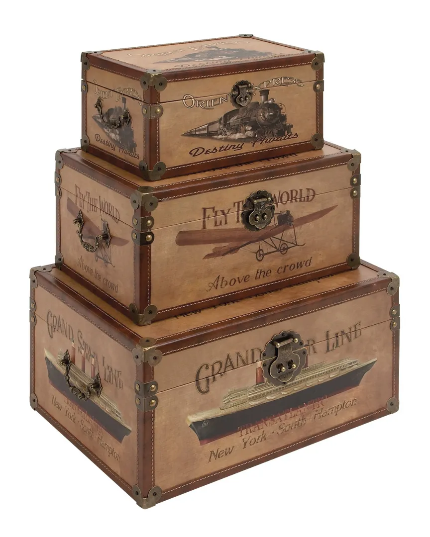 Set of 3 Storage Trunks - Brown, Leather image