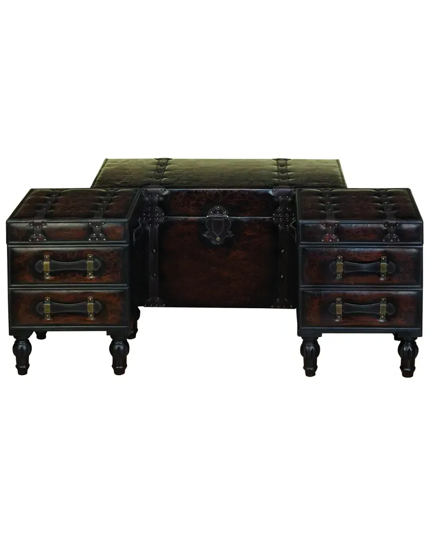 Set of 3 Storage Trunks - Brown, Leather