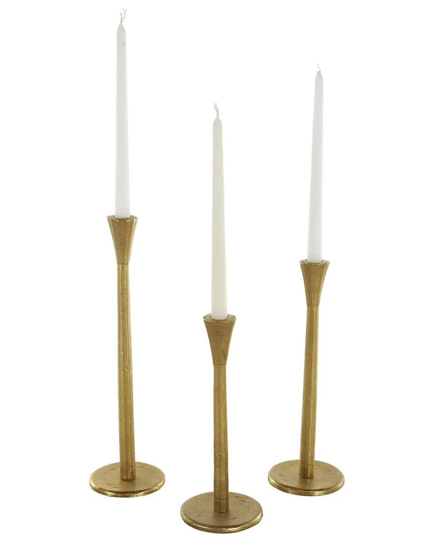 Set of 3 Tapered Candle Holders - Gold, Aluminum