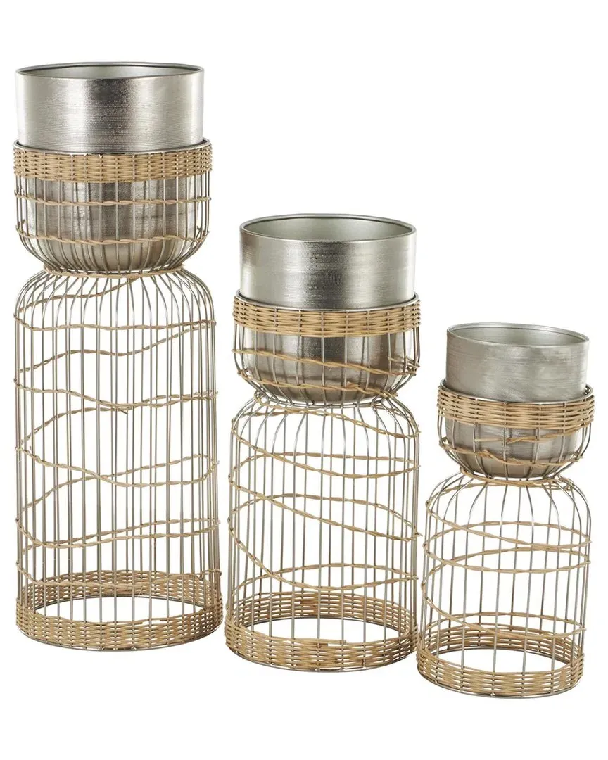 Set of 3 Textured Dome Planters - Silver, Iron