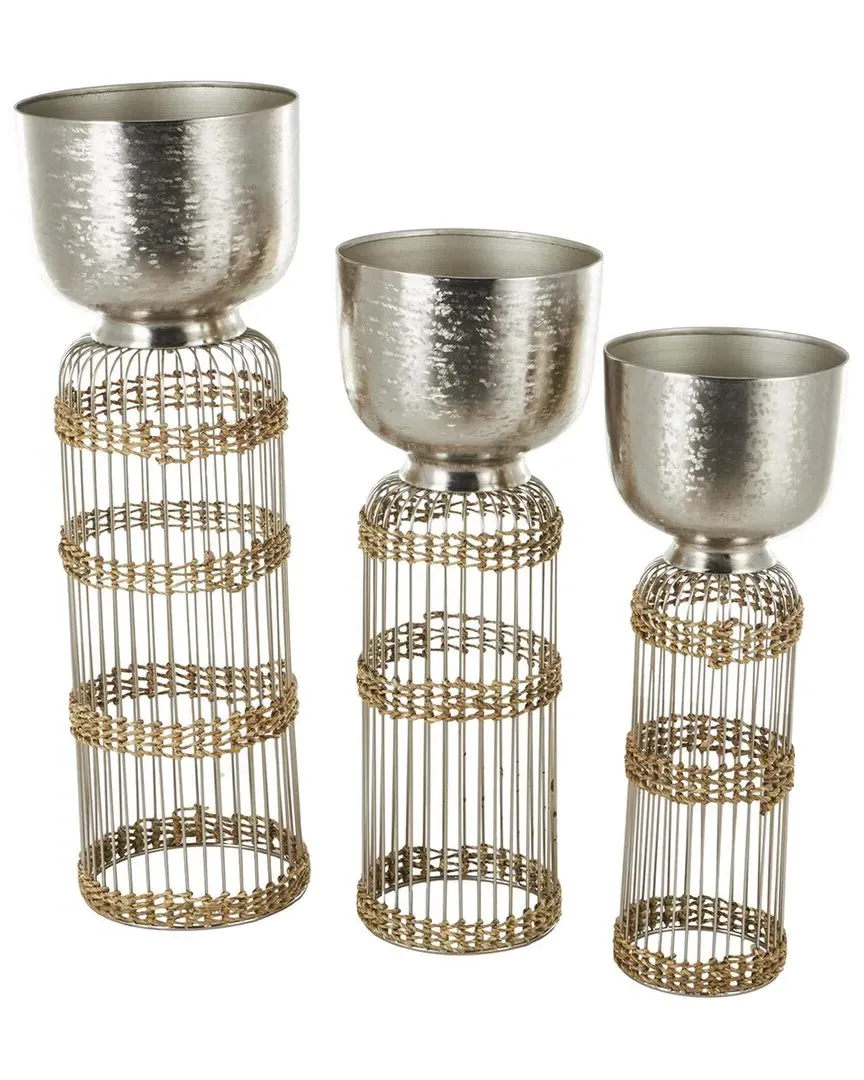 Set of 3 Textured Dome Planters - Silver, Iron image