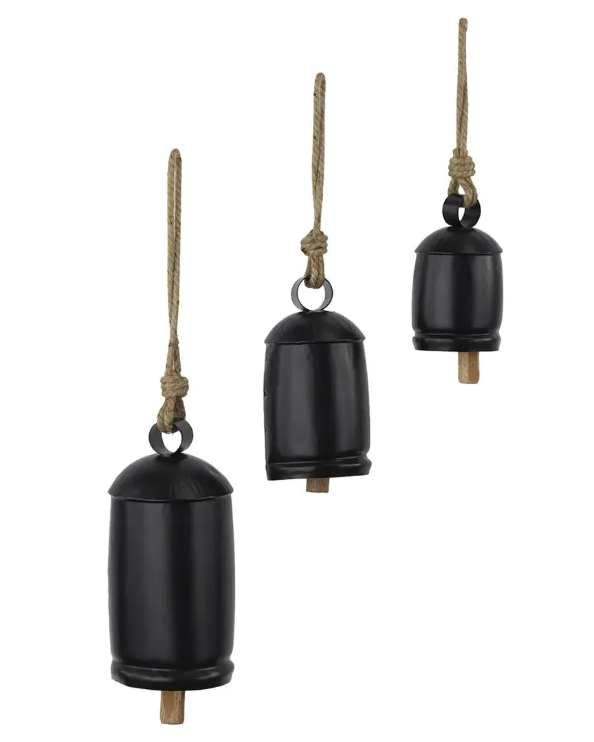 Set of 3 Tibetan Decorative Cow Bell with Jute Rope - Black image