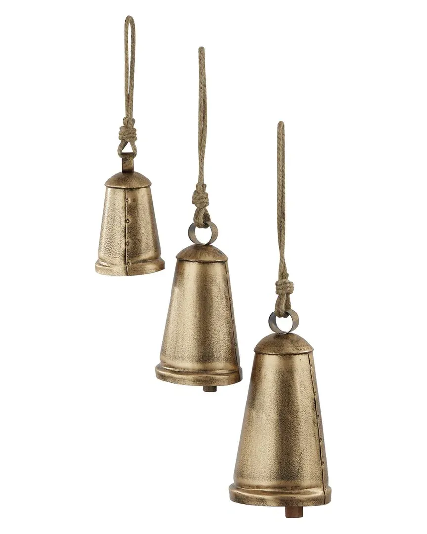 Set of 3 Tibetan Decorative Cow Bell with Jute Rope - Bronze