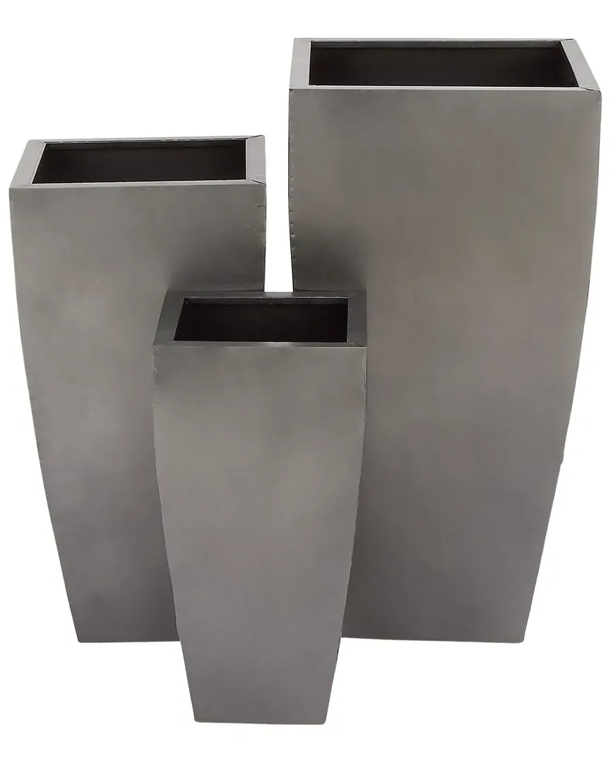 Set of 3 Trapezoidal Planters - Grey, Iron