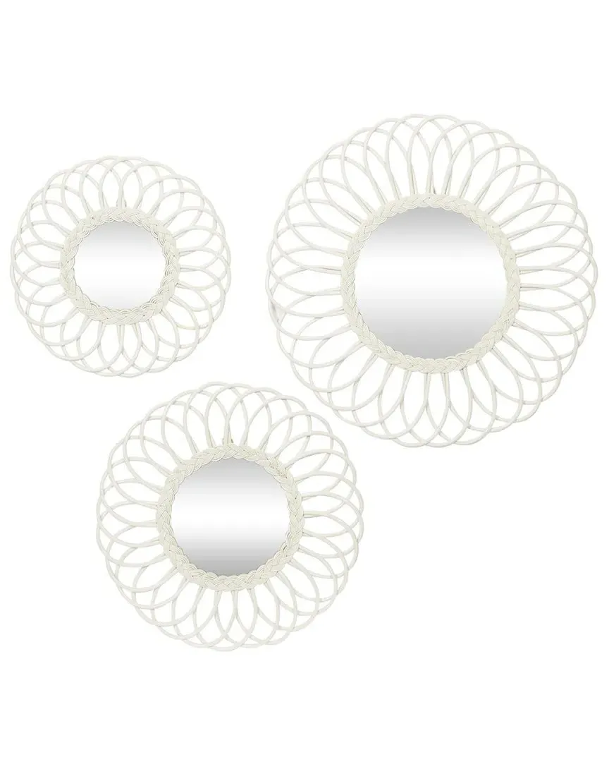 Set of 3 Wall Mirrors - White, Wood