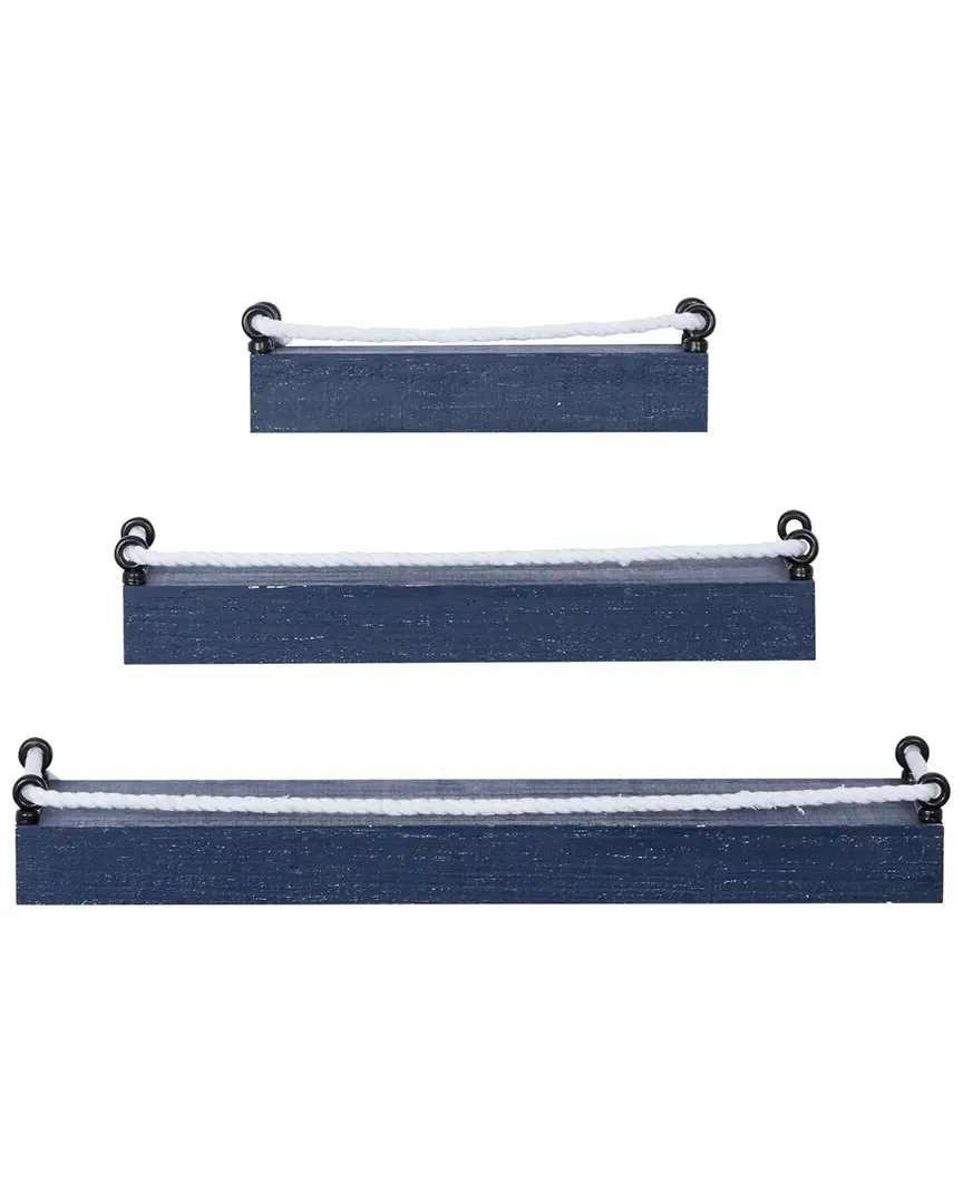 Set of 3 Wall Shelves - Blue, Wood image