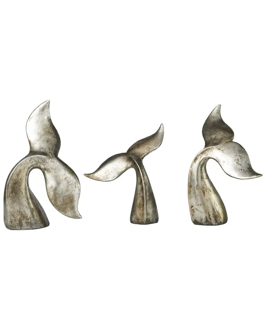 Set of 3 Whale Sculptures - Silver, Polystone