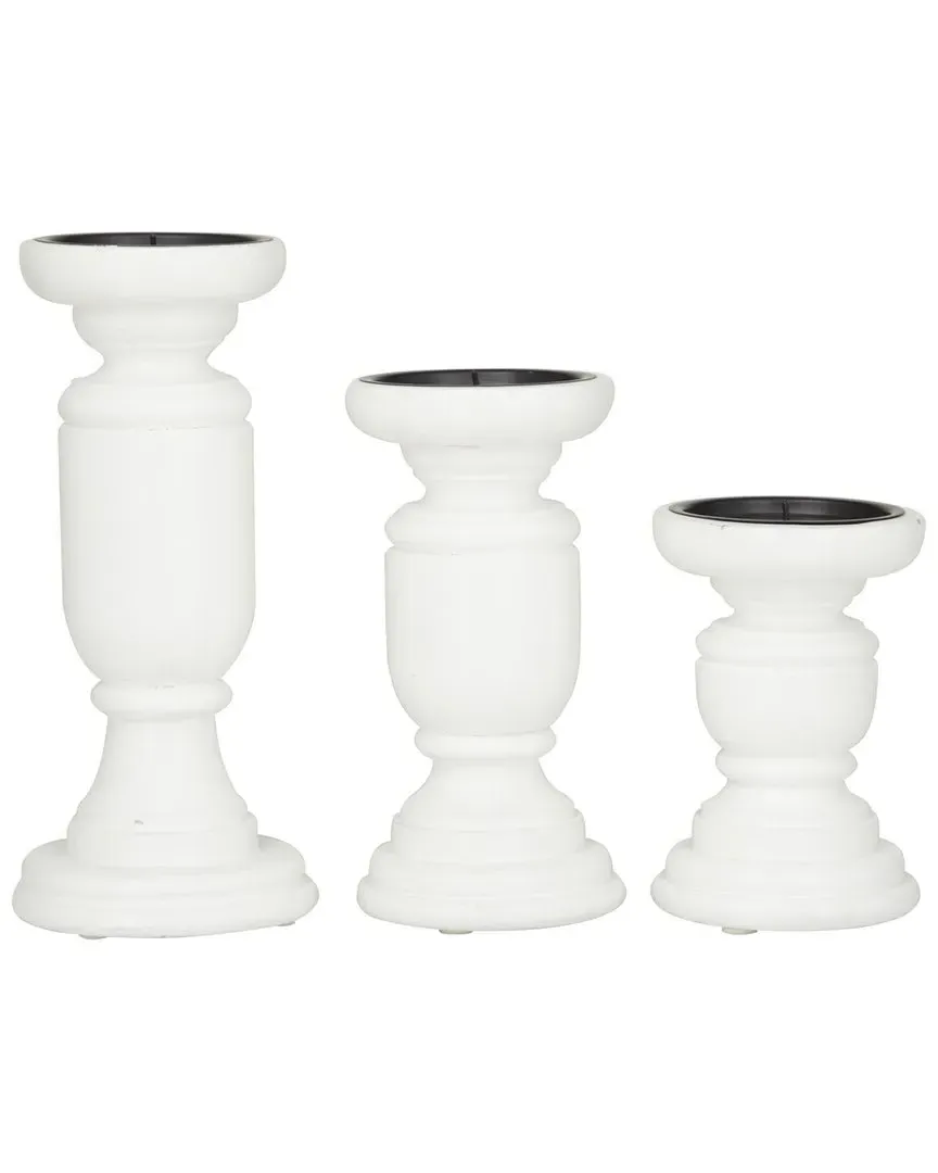 Set of 3 Wood French Country Candle Holders - White