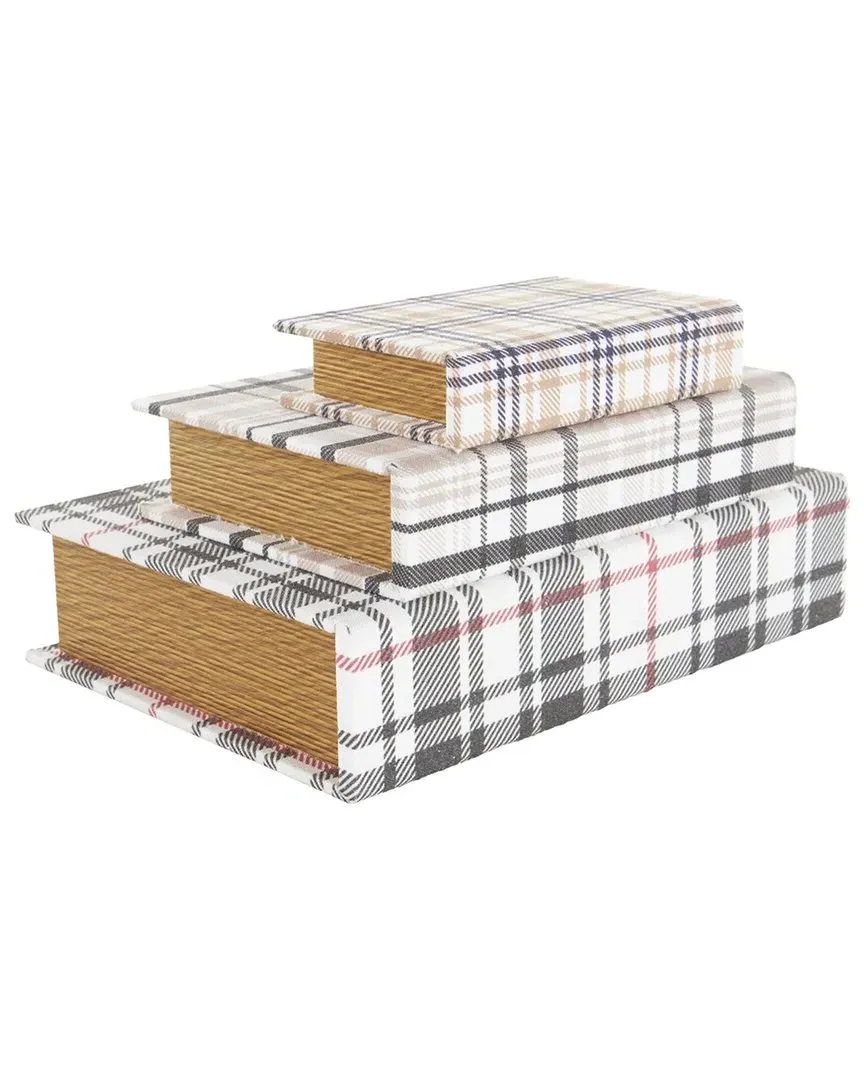 Set of 3 Wooden Geometric Faux Book Boxes - Multicolor