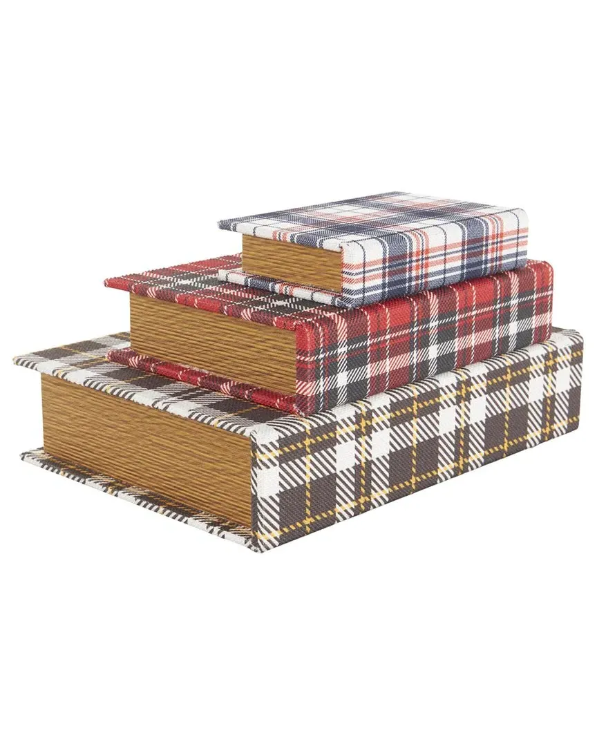 Set of 3 Wooden Geometric Faux Book Boxes - Multicolor image