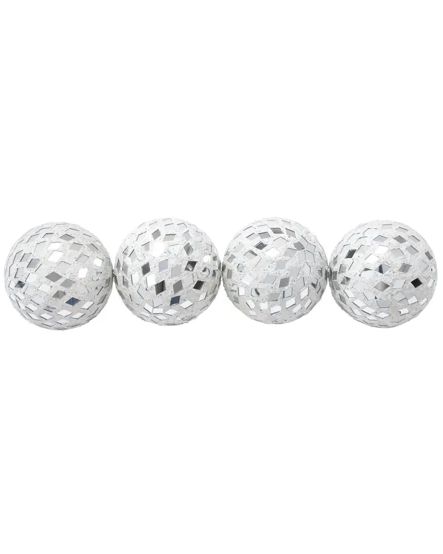 Set of 4 Mirror Mosaic Balls - White image
